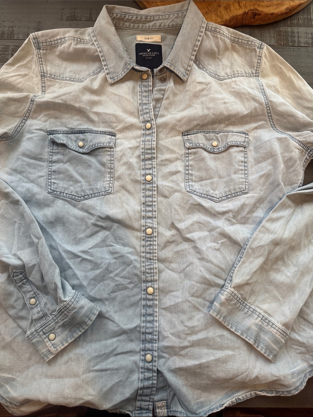 American Eagle Outfitters Light Blue Denim Button-Down Shirt